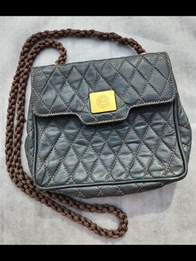 Sine Caruanal Quilted Shoulder Bag with Gold-Tone Logo Plate
